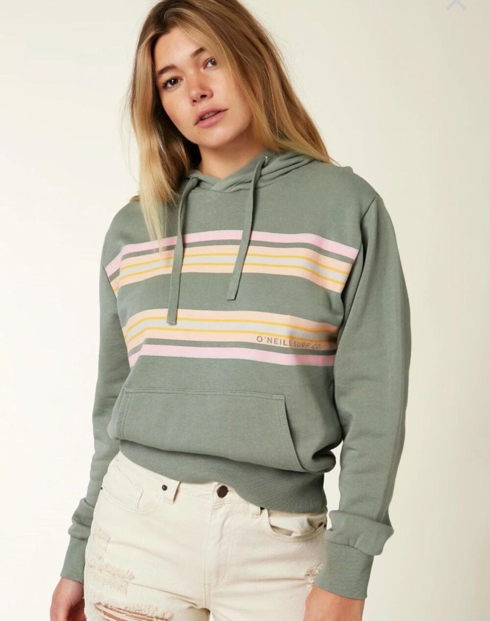 O’Neill Offshore moss green 100% cotton chest striped Hoodie - S